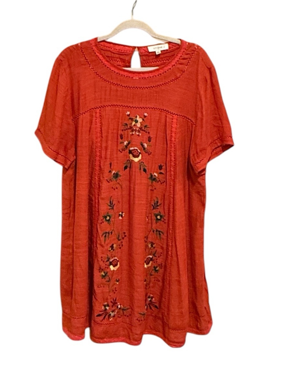 NWOT Umgee Rust Red Embroidered Short Sleeve Dress/Tunic - Picture 3 of 5